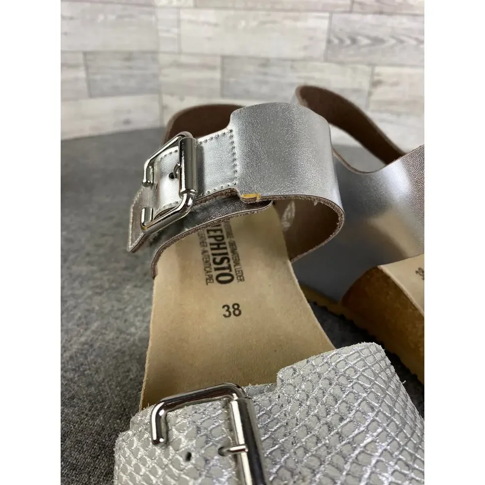 MEPHISTO WEDGE SANDALS Lissandra Silver Metallic Platform Comfort Women 38 US 8 - Picture 4 of 7